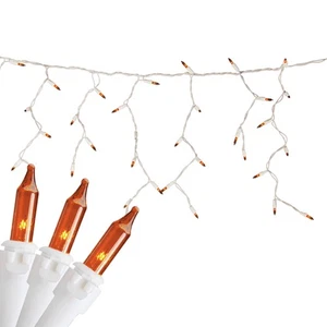 Northlight 100 Count Orange Mini Icicle Christmas Lights - White Wire - Picture 1 of 5