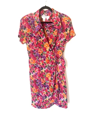 Vestido De Colección Jack Mulqueen 12 Seda Mujer Floral Manga Corta Envolvente Años 80 Foto 1 de 4