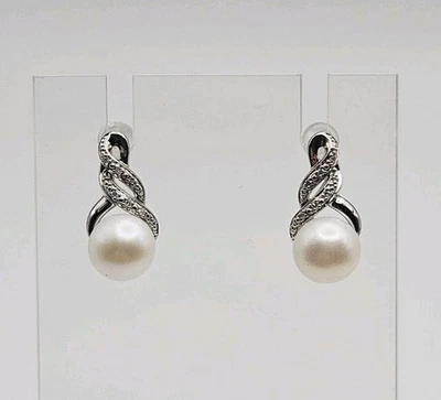 Regina Lane RL Sterling Silver Pearl & Diamond Twist Dangle Earrings - Image 1 of 4