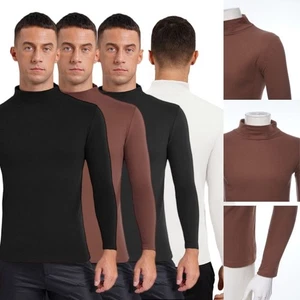 Men Undershirts Mock Neck Shirt Athletic Tees Football Tops Fleece Winter Adult - Picture 1 of 31