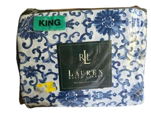 Ralph Lauren Porcelain Rosette Blue King Flat Sheet Made in USA NEW - Picture 1 of 4