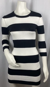 French Connection Women's Size 4 Black White Bambi Stripe Mini Dress 3/4 Sleeve - Picture 1 of 12