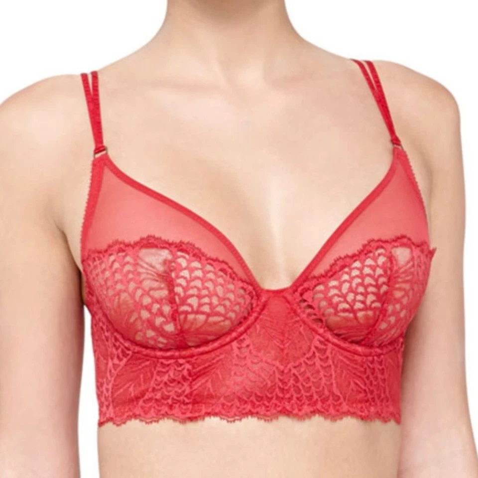 NUEVO Sujetador de línea larga con aros Calla de encaje transparente rojo La Perla Studio talla 34B Foto 1 de 4
