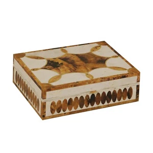 Maitland-Smith Stonely Box – White Fossil Stone and Tiger Penshell Inlaid Box - Picture 1 of 9