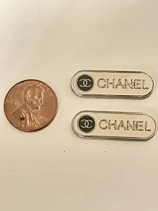 Chanel Button Flat X2 White Silver Bar 1.25” - Picture 1 of 4