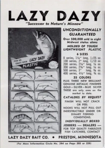 Señuelos de pesca antiguos 1957 Lazy Dazy anuncio impreso señuelos de pesca - Imagen 1 de 2