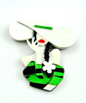 Broches Acrílicos Elegante Dama con Sombrero Blanco Moda Joyería Regalo para ella Foto 1 de 4