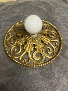 Antique brass light fixture, deco 20s 40s Art Nouveau Flush mount single bulb - Picture 1 of 10