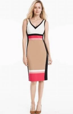 Vestido Vaina Adelgazante Casa Blanca Mercado Color Bloque Sin Mangas Cuello en V 4 Foto 1 de 4