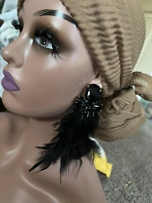 Pendientes grandes de plumas negras largos gruesos declaración gran concurso Foto 1 de 4