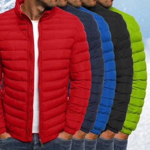 Men Jacket Zipper Solid Color Long Sleeves Pockets Coldproof Autumn Thicken Cott - Picture 1 of 13