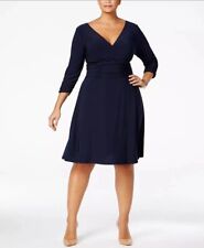 NY Collection Navy Blue Womens Size 1x Plus Surplice Sheath Dress 062