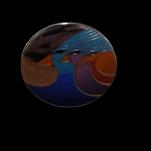 Laurel Burch Himmlische Vögel Brosche Anstecknadel silberfarben 3 Vögel bunt Emaille Vintage - Bild 1 von 5