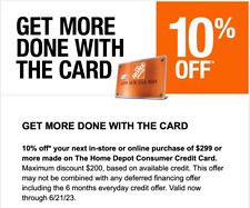 Home Depot Coupon 10% off purchase of $299 or more up to $200 off