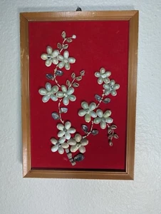 Shells On Red Velvet Framed Floral 13" X 9" - Picture 1 of 9