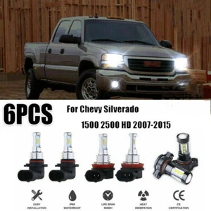 8000K LED Headlights +Fog Bulbs Kit For Chevy Silverado 1500 2500 2007-2015 - Picture 1 of 8
