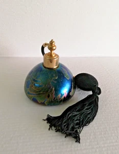 Royal Brierley Studio Glass Blue, Green & Gold Lustre Perfume Bottle/Atomiser - Picture 1 of 9
