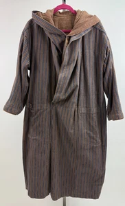 PLANTATION Issey Miyake Reversible Brown Navy Cotton Coat Robe with Hood Size M - Picture 1 of 12