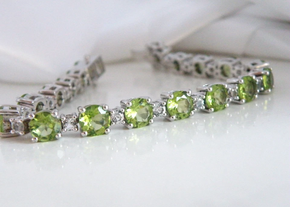 Brazalete de tenis vintage de plata de ley 925 con peridoto verde natural para 6,5" Foto 1 de 4