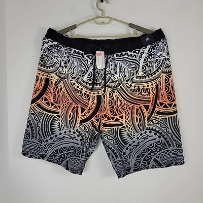 ROUNDTREE & YORKE BLACK RED ABSTRACT LINED SWIM BOARD SHORTS TRUNKS SIZE 3XT NEW - Image 1 of 4