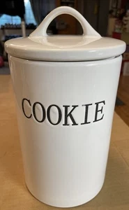 Farmhouse Cookie Jar Canister White Ceramic 10” Deep X 6.5” W Over & Over Brand - Picture 1 of 15