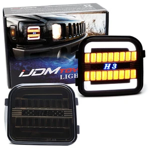 Smoked Full LED White Halo/Amber Sequential Blink Front Turn Signal For 06-10 H3 - Foto 1 di 9