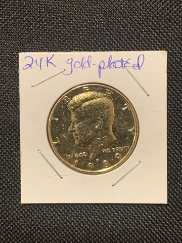 24k Gold Plated Kennedy Half Dollar 1989 P Cover