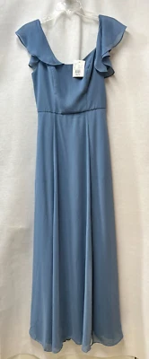 CELEBRATE DB STUDIO DAVIDS BRIDAL Steel Blue Long Chiffon Dress Women Sz 2 - Image 1 of 4