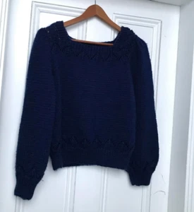 Blue Dainty Handmade Womens Sweater Open Collarbone Designed Collar Knit - Foto 1 di 4