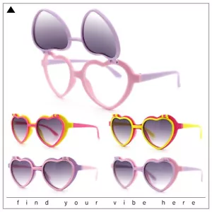 Girls Kids Size Pop Color Flip Up Heart Shape Plastic Sunglasses - Picture 1 of 31