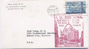 US 1948 First Flight Cover #C36 New York to Delhi India FAM F18-90 CV $6 - Picture 1 of 2