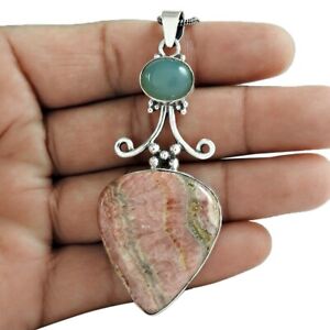 Mothers Day Gift 925 Sterling Silver Natural Rhodochrosite Pendant Ethnic F24