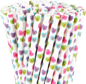 200Pcs Valentine'S Day Paper Straws Conversation Heart Disposable Drinking Straw - Picture 1 of 7