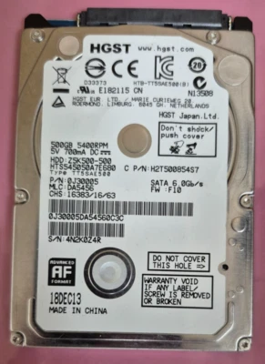HGST HTS545050A7E680 500GB 5400RPM HDD Hard Drive H2T500854S7 Z5K500-500 0J30005 - Image 1 of 3