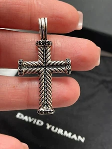Authentic david yurman men's cross pendant sterling silver black diamond amulet - Picture 1 of 6