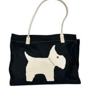 Liz Claiborne Large Tote Bag Navy Blue w White Dog Rubber Applique 16.5 x14"x 5" - Picture 1 of 9