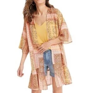 Cárdigan Maurices Chaqueta Kimono Grande Patchwork Topper Gasa Metálica - Imagen 1 de 10
