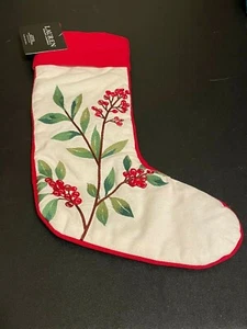 RALPH LAUREN Stechpalme Beeren Blätter bestickt Weihnachtsstrumpf rot Bündchen Polo - Bild 1 von 5