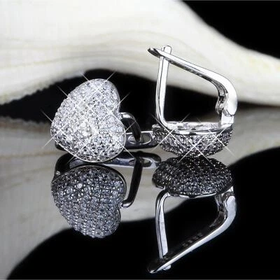 Pendientes Corazón Circonita Blanca 750 Oro Blanco 18K Baño De Plata O2679 - Imagen 1 de 4