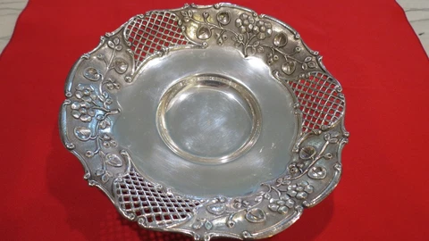 STERLING SILVER GREEK XEIPOE 925  9" REPOUSSE  BOWL IN ROCOCO STYLE NM Cover