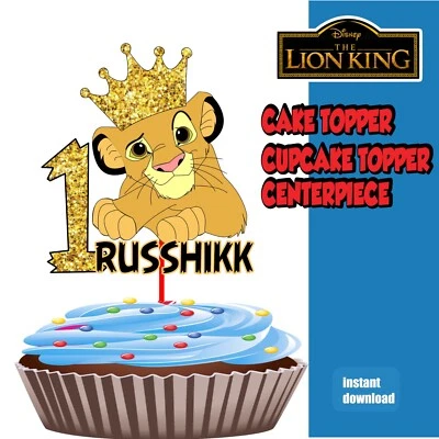 Digital #01 Lion King Simba Cake Topper Personalized Name Age Happy Birthday - Image 1 of 4