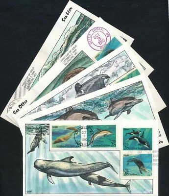 5 FDC Collins Hand-Painted  #2508-2511 SEA CREATURES  1990  SET OF 5 FDC's - Image 1 of 4