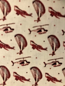 VTG Red Print Helicopters "Head in the Clouds "by Freedom Fabric Made in UK BTFQ - Picture 1 of 8