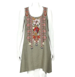 Johnny Was Green 100% Linen Embroidered Beatriz Trapeze Tunic Dress XS /716 - Picture 1 of 6