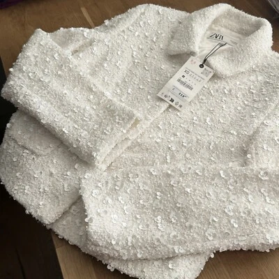 ZARA WOMAN NWT SS24 ZW COLLECTION SHORT SEQUIN JACKET WHITE 2883/160 size XS - Image 1 of 4