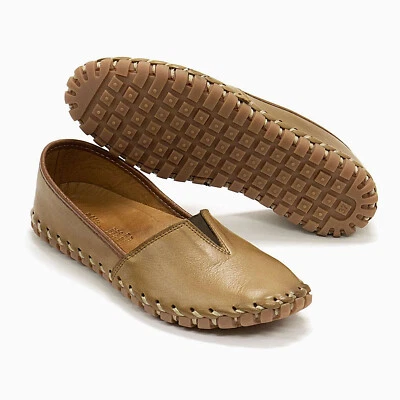 Women Spring Step Kathaleta Brown Leather Loafer Arch Support Comfort Flats - Image 1 of 4
