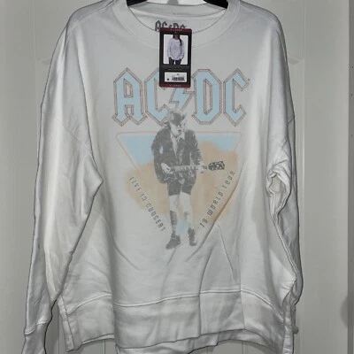 AC/DC Licensed Women's Rock Band Fleece White Sweatshirt Size XLarge - Image 1 of 4