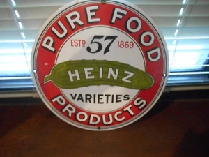 1983 Heinz 57 varietà prodotti alimentari puri SOTTACETO 11,25" insegna rotonda in metallo U.S.A. - Foto 1 di 1
