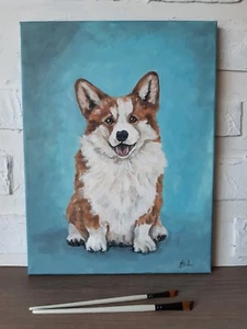 Pintura Corgi Mascota Arte Original Perro Lienzo Pintura al Óleo 16 por 12 Arte de Pared Animal - Imagen 1 de 8