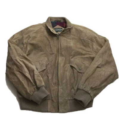 Chaqueta Bomber Vintage Años 90 Solo Miembros Beige Cuero Marrón Gamuza Para Hombre Talla 44 Foto 1 de 4